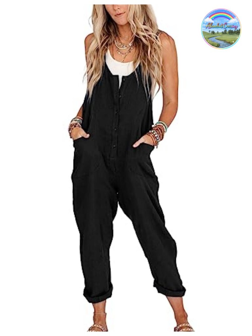 Linen Cotton Overalls Loose Casual Jumpsuit with Pockets Adjustable Straps